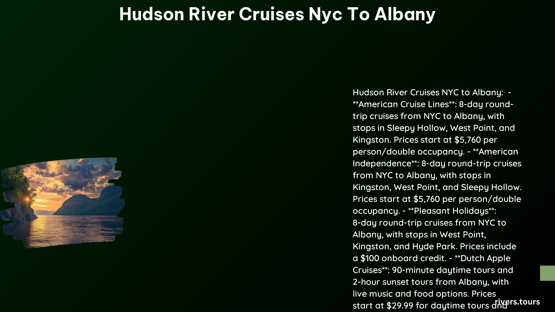 Hudson River Cruises NYC to Albany