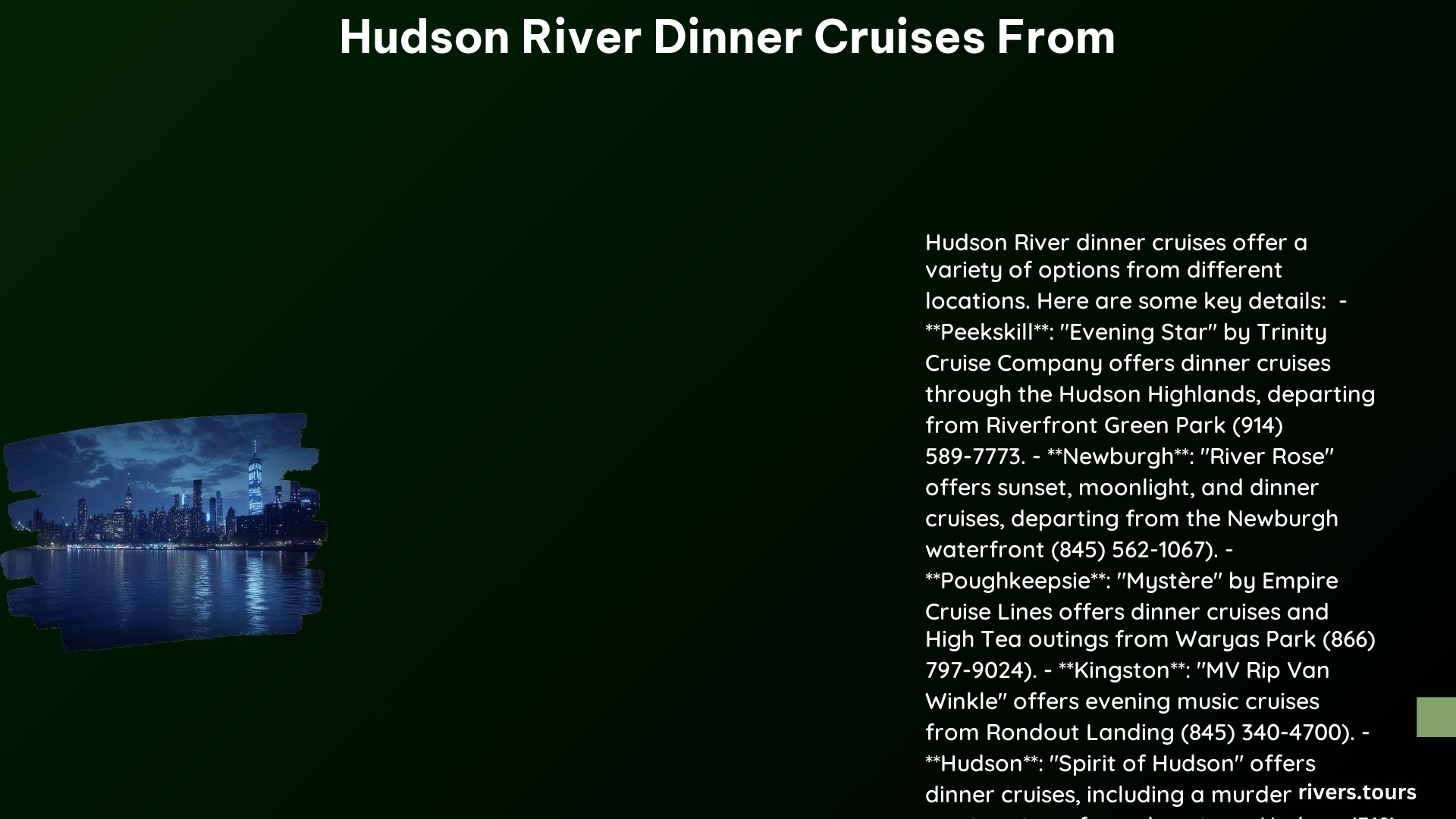 Hudson River Dinner Cruises From