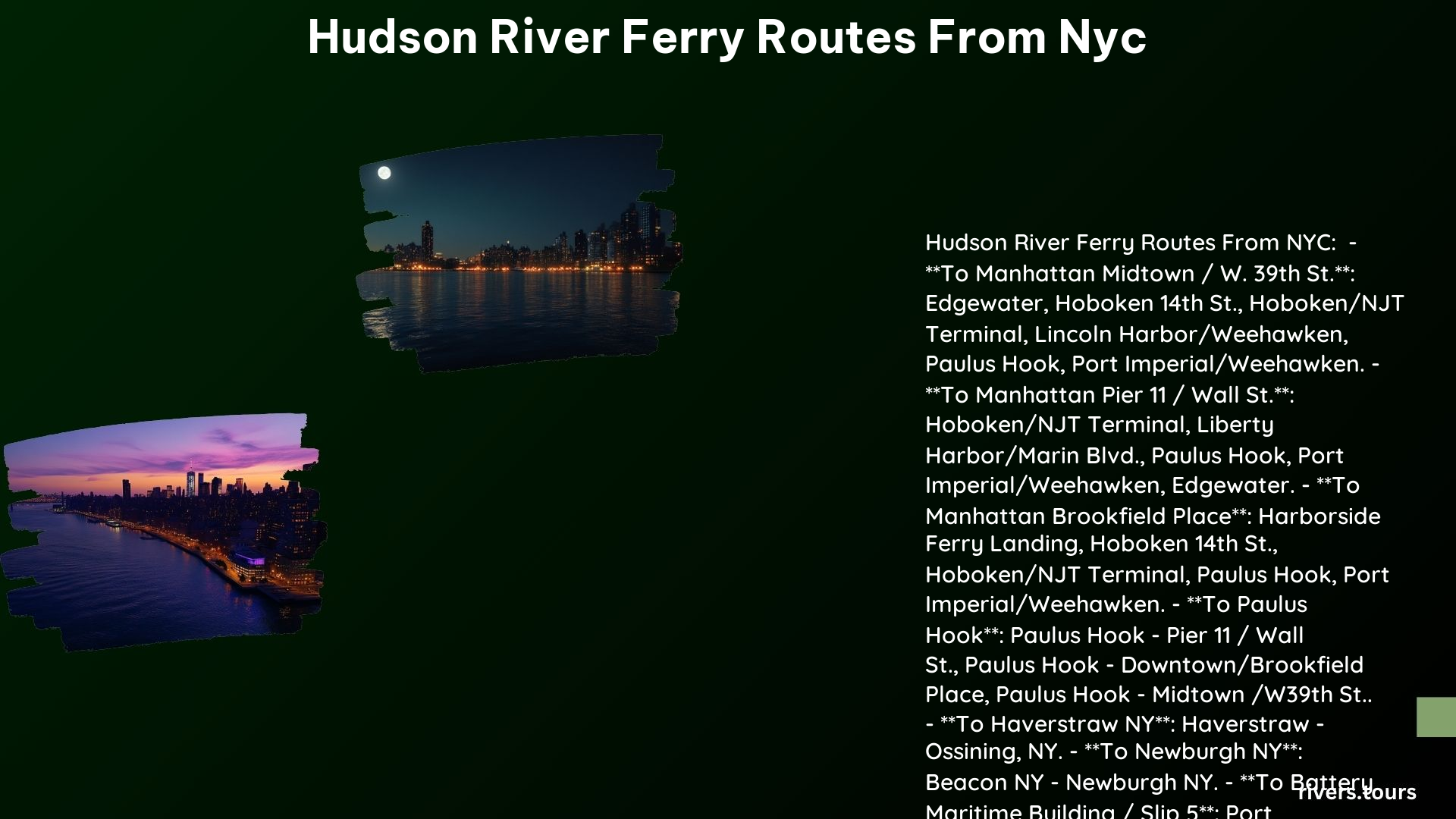 Hudson River Ferry Routes From NYC