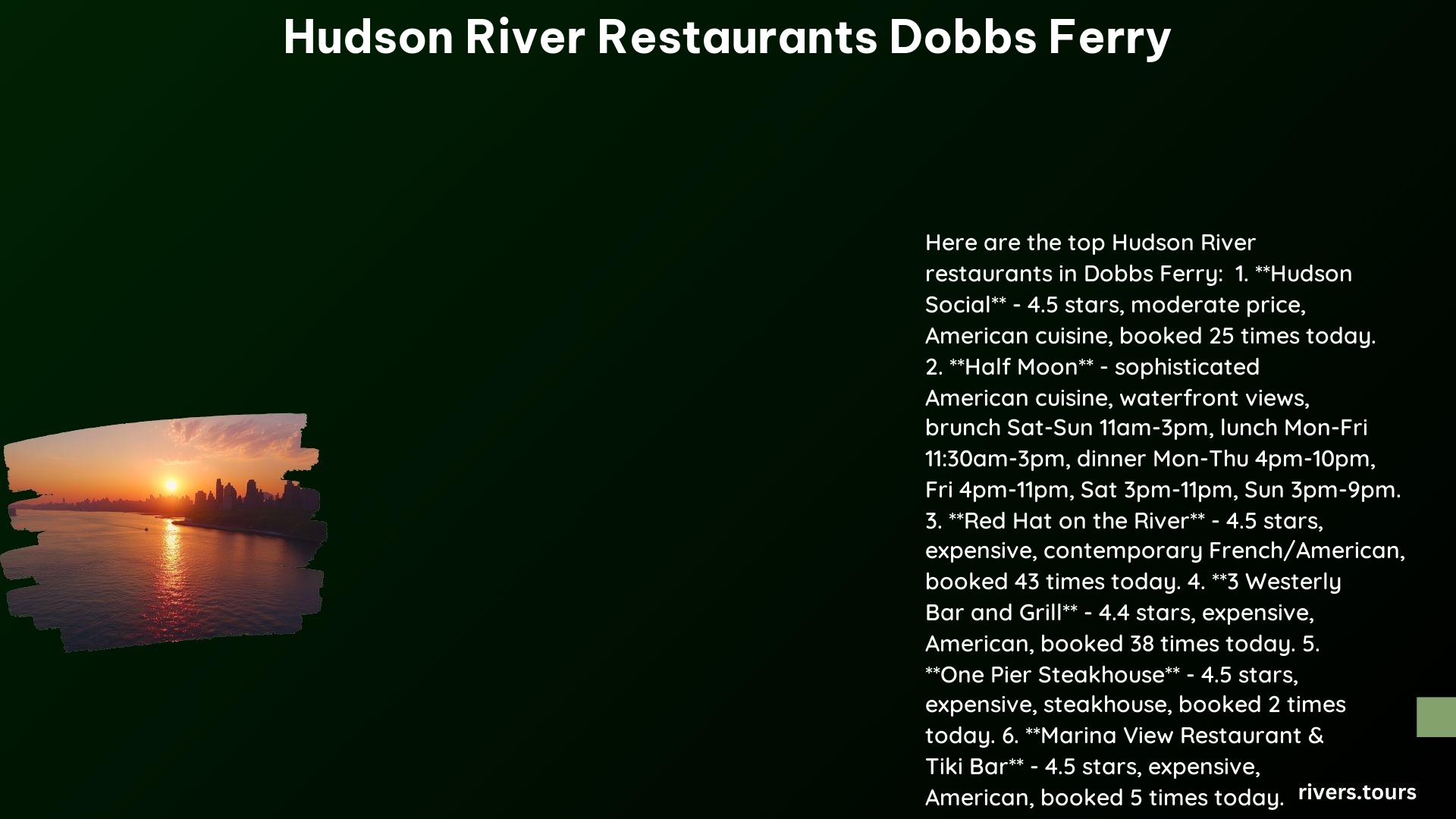 Hudson River Restaurants Dobbs Ferry