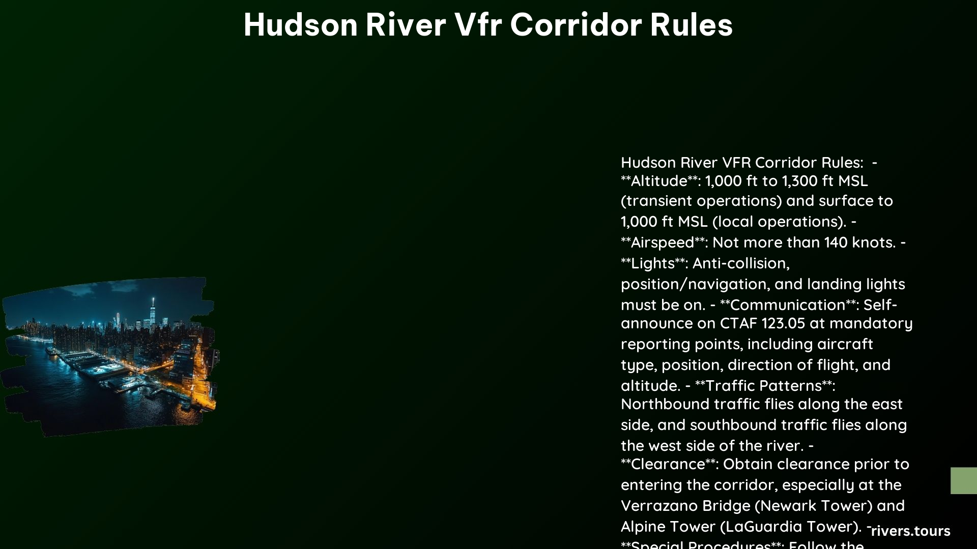 Hudson River Vfr Corridor Rules